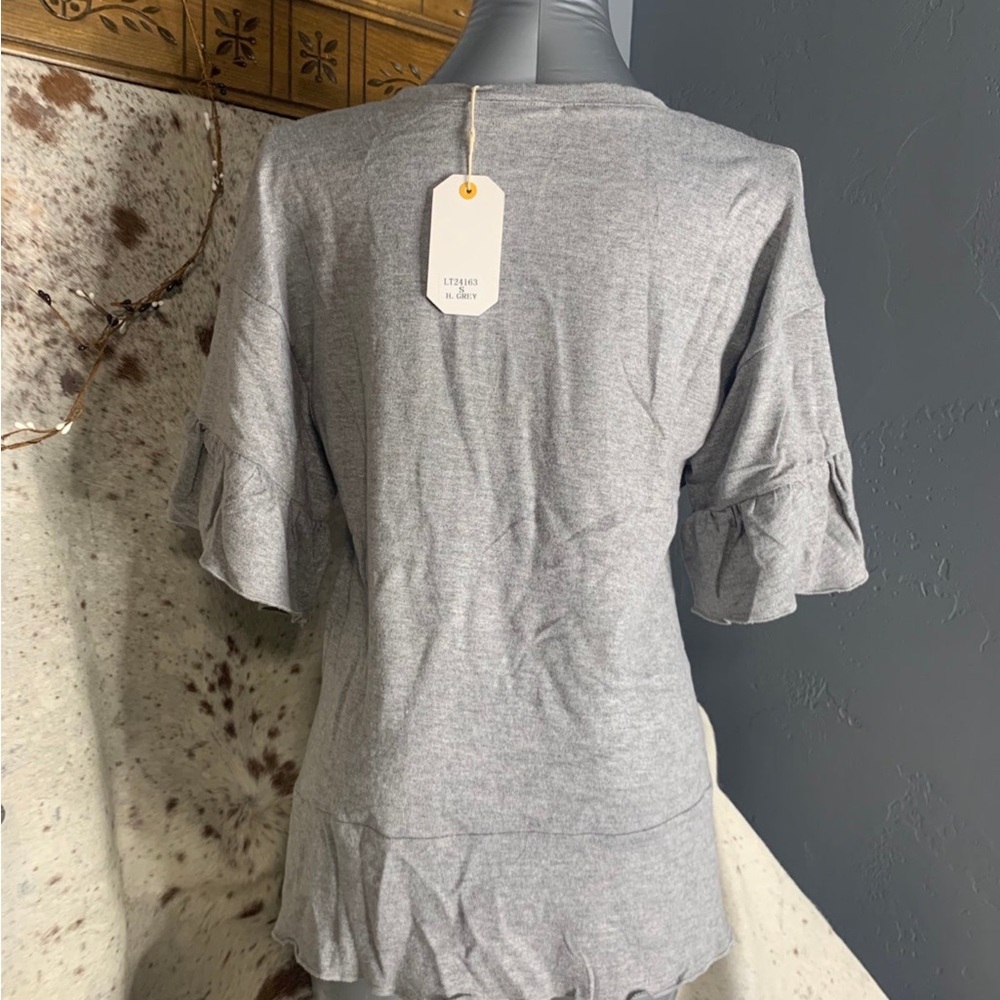 Love Riche Light Gray Ruffle Blouse - Picture 5 of 6